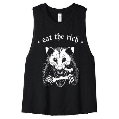 Eat The Rich Possum Anti Fascist Women's Racerback Cropped Tank