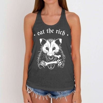 Eat The Rich Possum Anti Fascist Women's Knotted Racerback Tank