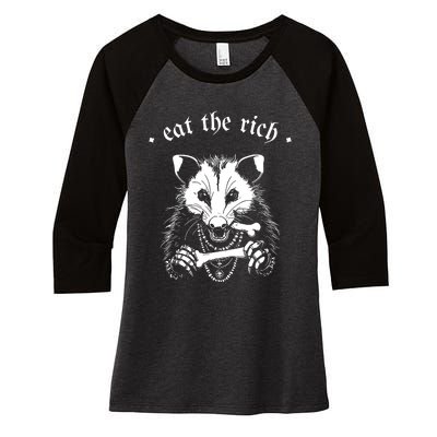 Eat The Rich Possum Anti Fascist Women's Tri-Blend 3/4-Sleeve Raglan Shirt