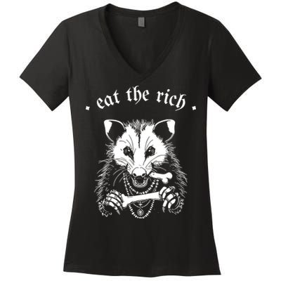 Eat The Rich Possum Anti Fascist Women's V-Neck T-Shirt