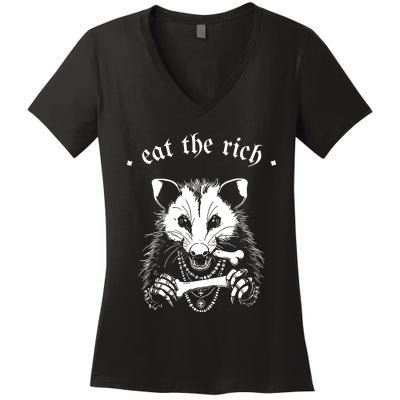 Eat The Rich Possum Anti Fascist Women's V-Neck T-Shirt