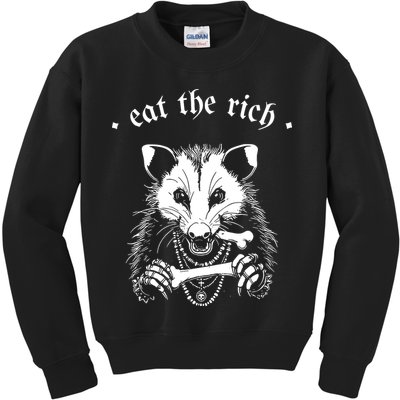 Eat The Rich Possum Anti Fascist Kids Sweatshirt