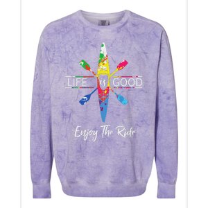 Enjoy The Ride Kayak Lover Watercolor Rainbow Kayaking Colorblast Crewneck Sweatshirt