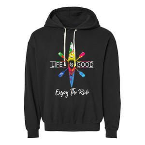 Enjoy The Ride Kayak Lover Watercolor Rainbow Kayaking Garment-Dyed Fleece Hoodie