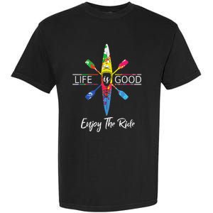 Enjoy The Ride Kayak Lover Watercolor Rainbow Kayaking Garment-Dyed Heavyweight T-Shirt