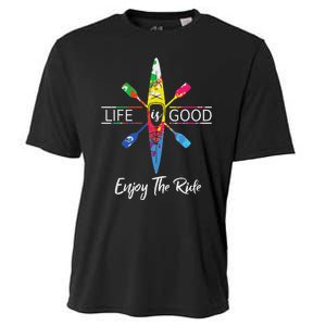 Enjoy The Ride Kayak Lover Watercolor Rainbow Kayaking Cooling Performance Crew T-Shirt