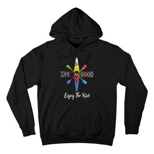 Enjoy The Ride Kayak Lover Watercolor Rainbow Kayaking Hoodie