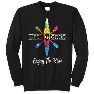 Enjoy The Ride Kayak Lover Watercolor Rainbow Kayaking Sweatshirt