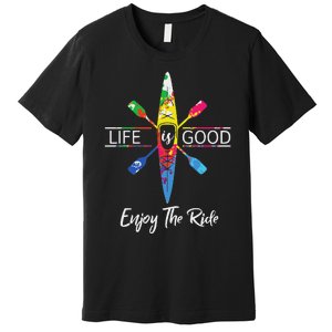 Enjoy The Ride Kayak Lover Watercolor Rainbow Kayaking Premium T-Shirt