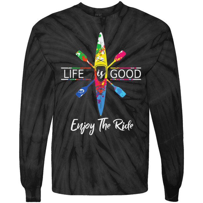 Enjoy The Ride Kayak Lover Watercolor Rainbow Kayaking Tie-Dye Long Sleeve Shirt