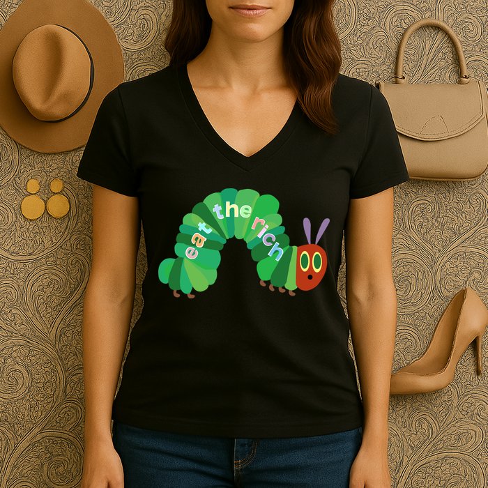 Eat The Richs Hungry Caterpillars Women's V-Neck T-Shirt
