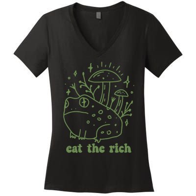 Eat The Rich Frog Anti Capitalist Women's V-Neck T-Shirt