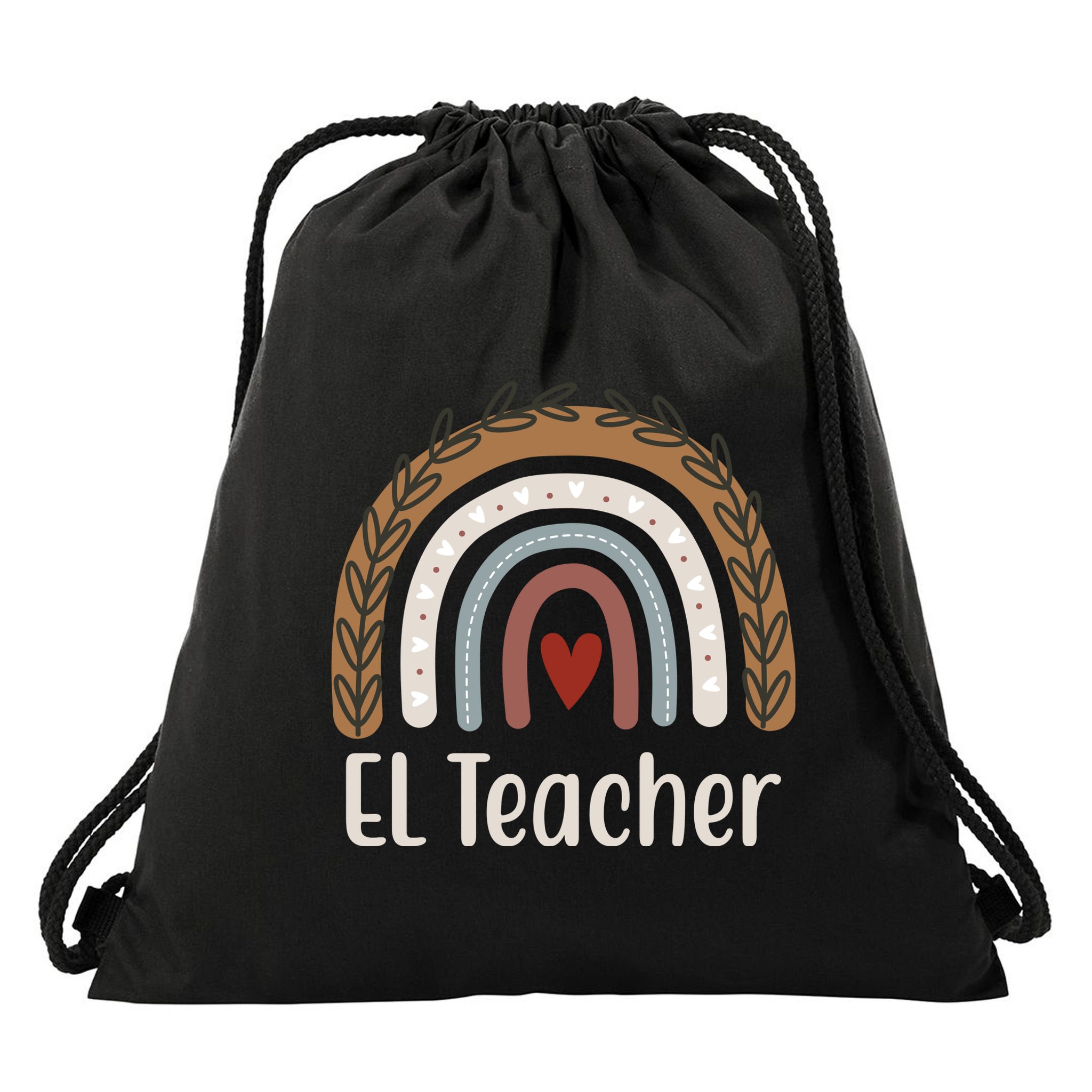 El Teacher Rainbow Heart Drawstring Bag