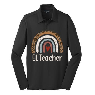 El Teacher Rainbow Heart Silk Touch Performance Long Sleeve Polo