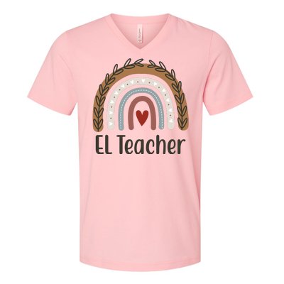 El Teacher Rainbow Heart V-Neck T-Shirt