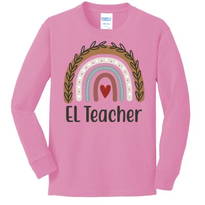 El Teacher Rainbow Heart Kids Long Sleeve Shirt