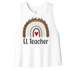 El Teacher Rainbow Heart Women's Racerback Cropped Tank