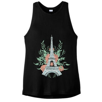 Eiffel Tower Rose Floral Ladies PosiCharge Tri-Blend Wicking Tank
