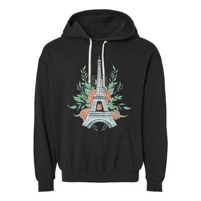 Eiffel Tower Rose Floral Garment-Dyed Fleece Hoodie