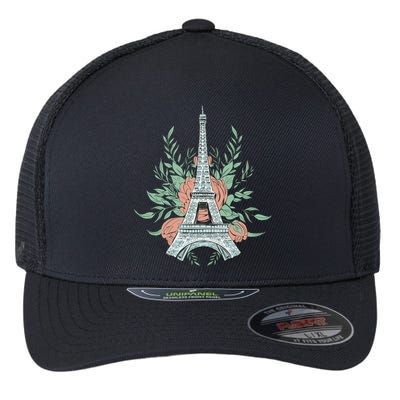 Eiffel Tower Rose Floral Flexfit Unipanel Trucker Cap