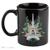 Eiffel Tower Rose Floral 11oz C Handle Ceramic Mug