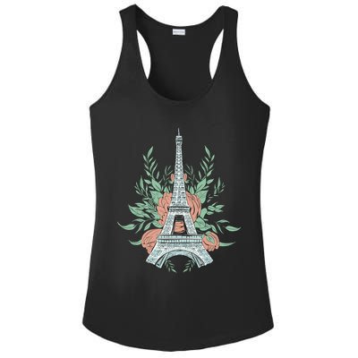 Eiffel Tower Rose Floral Ladies PosiCharge Competitor Racerback Tank