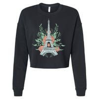 Eiffel Tower Rose Floral Cropped Pullover Crew