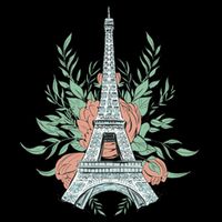 Eiffel Tower Rose Floral Cropped Pullover Crew