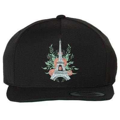 Eiffel Tower Rose Floral Wool Snapback Cap