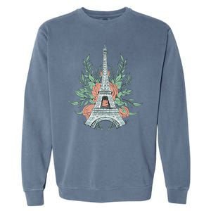 Eiffel Tower Rose Floral Garment-Dyed Sweatshirt