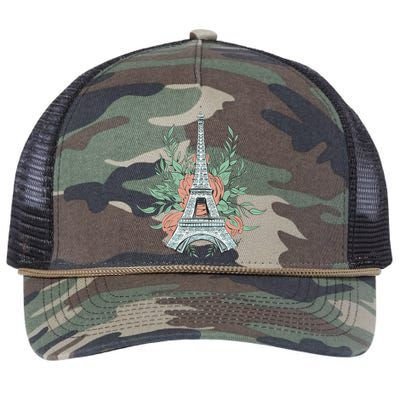 Eiffel Tower Rose Floral Retro Rope Trucker Hat Cap