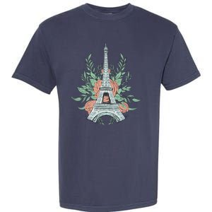 Eiffel Tower Rose Floral Garment-Dyed Heavyweight T-Shirt