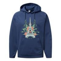 Eiffel Tower Rose Floral Performance Fleece Hoodie