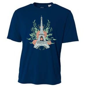 Eiffel Tower Rose Floral Cooling Performance Crew T-Shirt