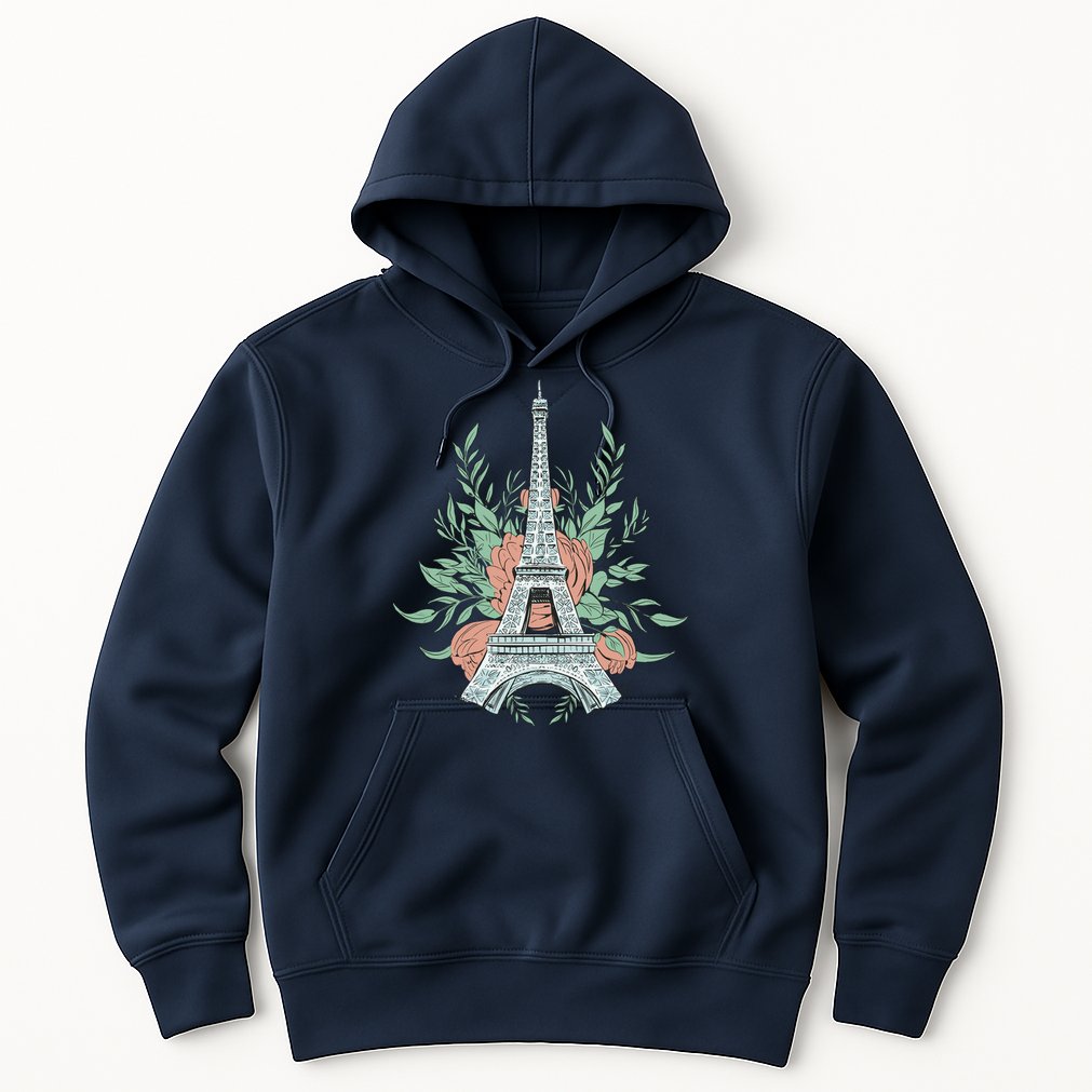 Eiffel Tower Rose Floral Hoodie