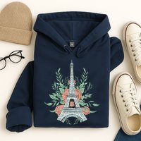 Eiffel Tower Rose Floral Hoodie