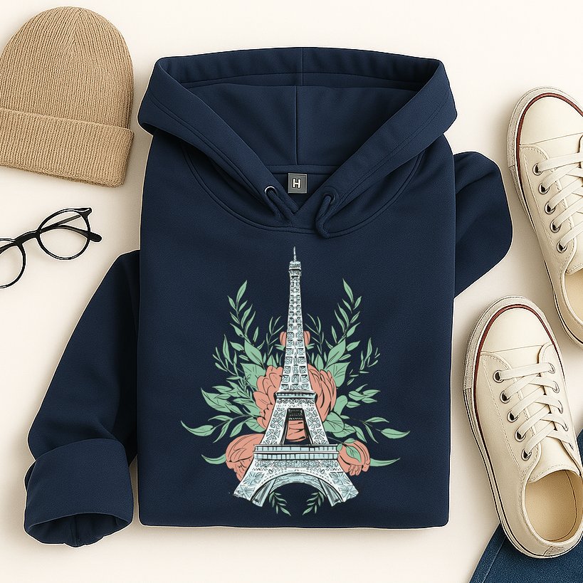 Eiffel Tower Rose Floral Hoodie