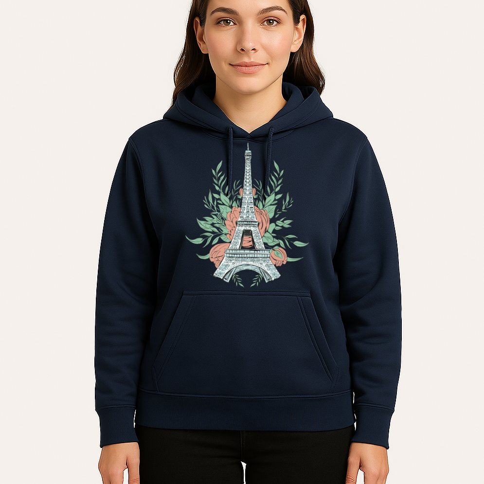 Eiffel Tower Rose Floral Hoodie