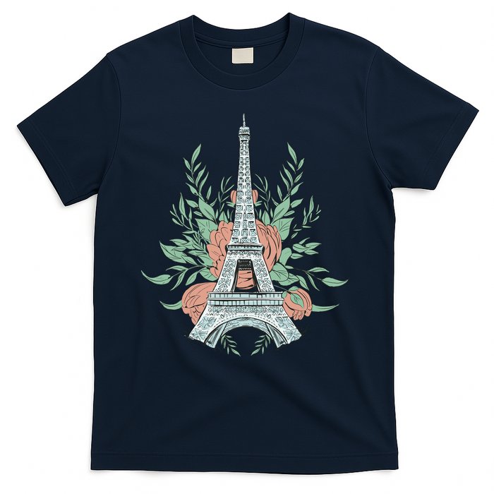 Eiffel Tower Rose Floral T-Shirt