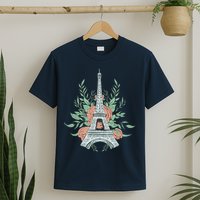 Eiffel Tower Rose Floral T-Shirt