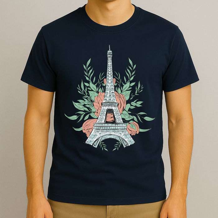 Eiffel Tower Rose Floral T-Shirt