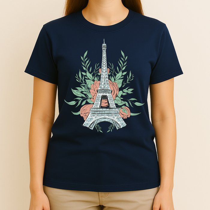 Eiffel Tower Rose Floral T-Shirt