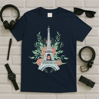 Eiffel Tower Rose Floral T-Shirt
