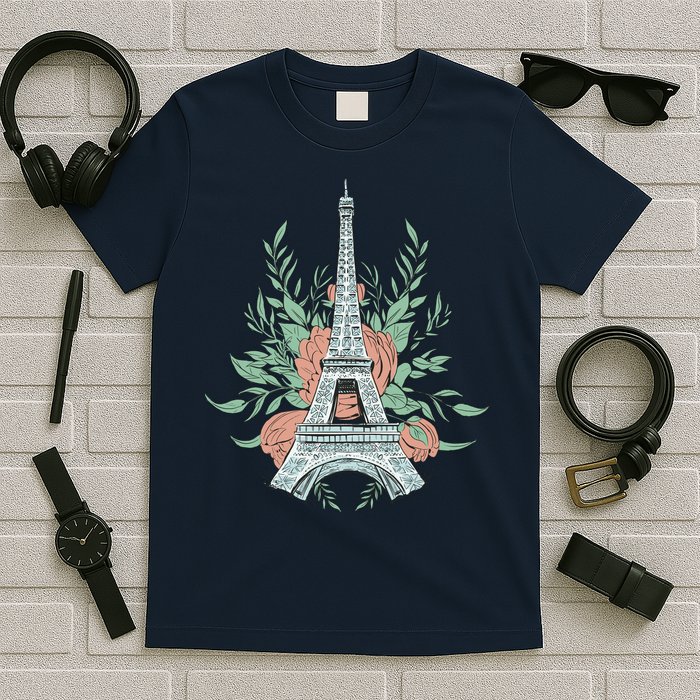 Eiffel Tower Rose Floral T-Shirt