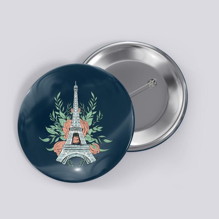 Eiffel Tower Rose Floral Button