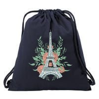 Eiffel Tower Rose Floral Drawstring Bag