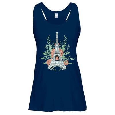 Eiffel Tower Rose Floral Ladies Essential Flowy Tank