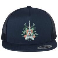 Eiffel Tower Rose Floral Flat Bill Trucker Hat