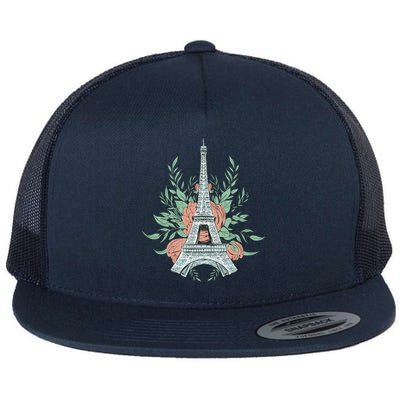 Eiffel Tower Rose Floral Flat Bill Trucker Hat