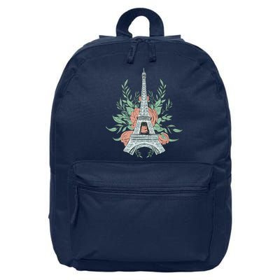 Eiffel Tower Rose Floral 16 in Basic Backpack